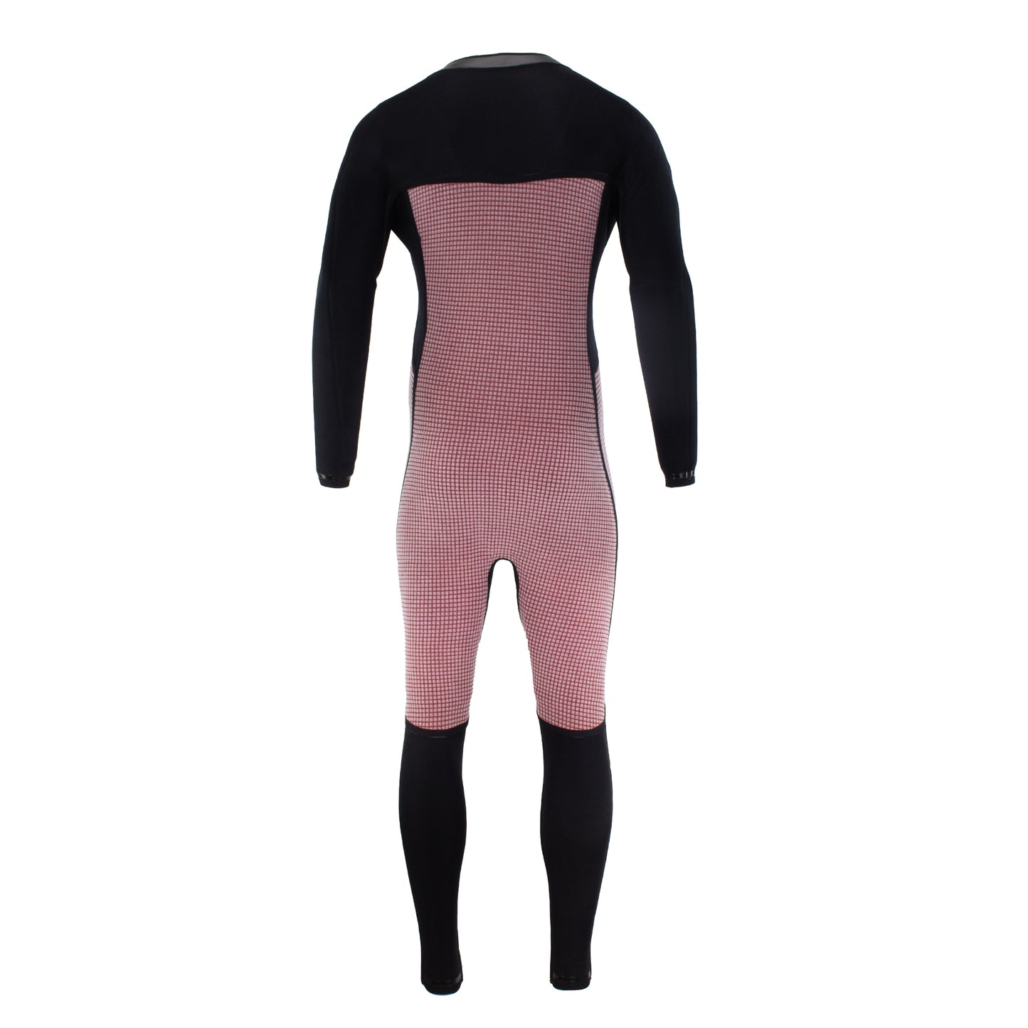 A full-body one-piece wetsuit shown from the back, featuring 4mm neoprene , comfort neck, with a thermal lining 