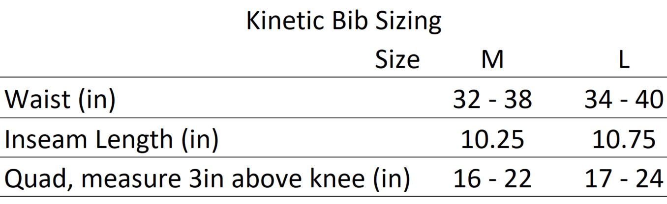 cycling bib size chart