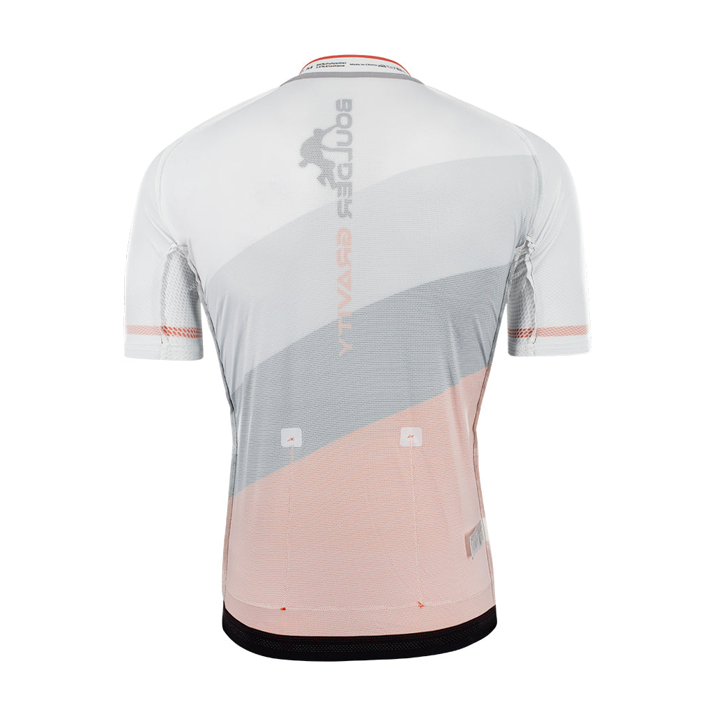 Cycling jersey featuring quality fabrics, construction, and an anatomical design.