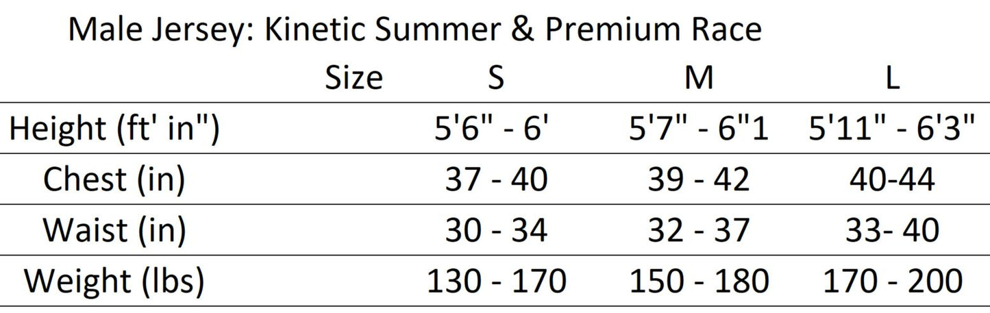 size chart race cut cycling jersey 