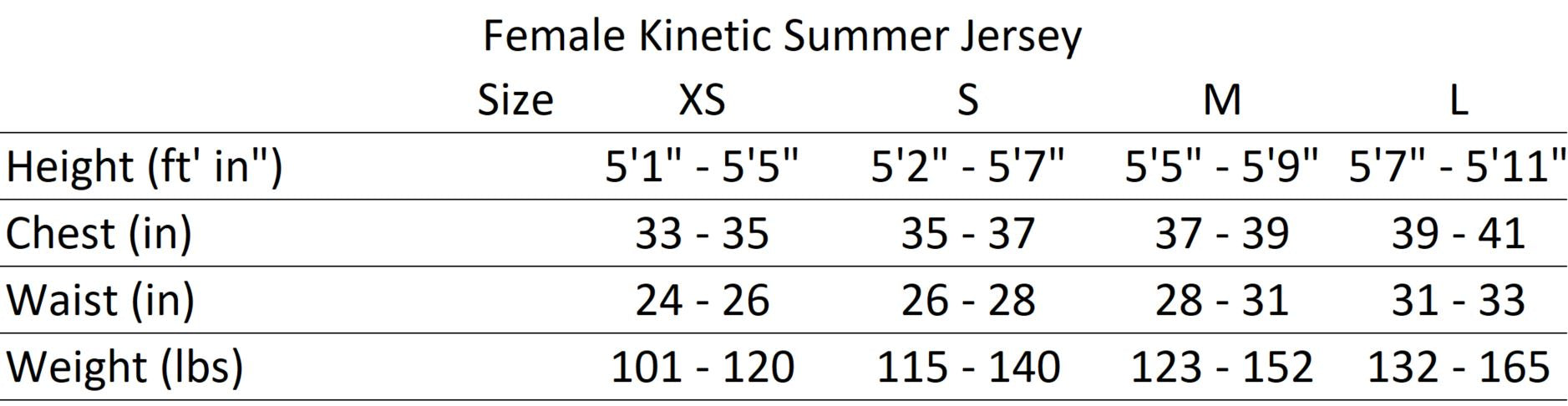 cycling jersey size chart 